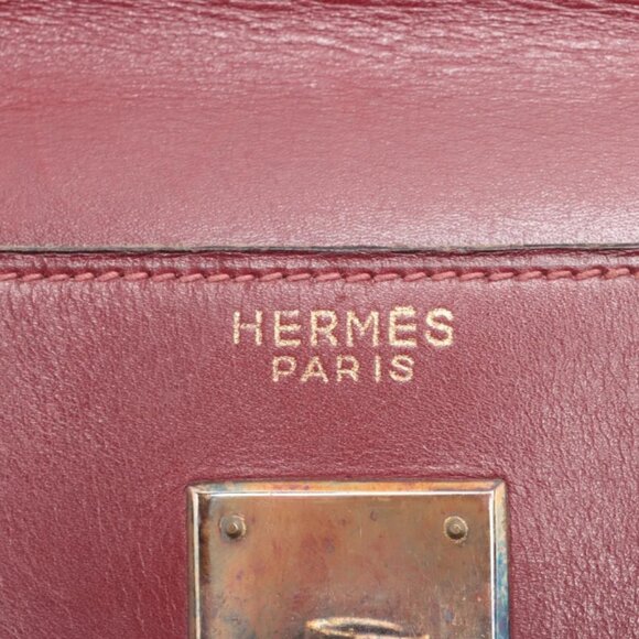 Hermes Kelly 35 Le Tournay Leather Handbag Rouge H - Picture 9 of 14